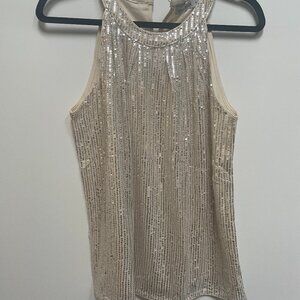 Grace Karin champagne gold sequin sleeveless blouse